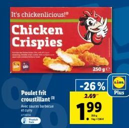Chickenlicious! Profitez de Poulet frit croustillant (3) Avec sauces barbecue et curry chez LIDL -26% En ligne seulement, pour 2.69€/250g!