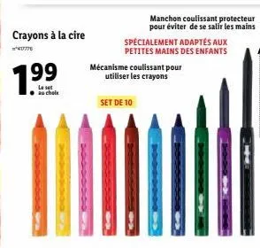 crayons à la cire 47776 spécialement adaptés aux petites mains des enfants - set à 1.99 - avec manchon protecteur & mécanisme coulissant