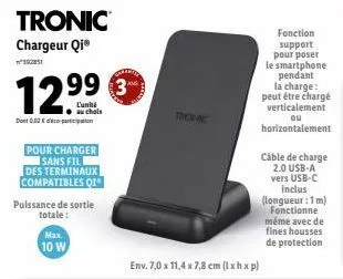 chargeur qi tronic n°392851 à 12,99€ ; pour charger sans fil des terminaux compatibles qi - max. 10 w