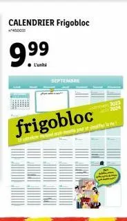 frigobloc 450011 - promo septembre 2023-2024: calendrier une unité!