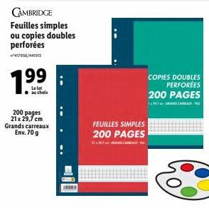 Feuilles Simples & Copies Doubles Perforées - Lot au Choix - 200 Pages - Env. 70 g - 21 x 29,7 cm Grands Carreaux - Promo 417956/441913.