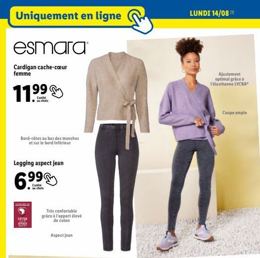 Esmara Cardigan femme : Bord-côtes et Legging aspect jean à 6.99€ seulement !