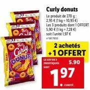 le donur curly en lot identique: 2+1 offert à prix bas, 270g à 2,95€/kg!