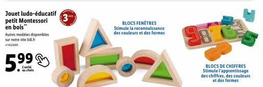 Jouet Montessori en Bois: 3 Blocs Fenêtres pour Stimuler la Reconnaissance des Couleurs et des Formes | L'Unité à 5,99€ | Disponible sur lidl.fr