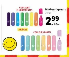 mini-surligneurs pastel ou fluorescence - le lot de 8 à 2.99€! choisissez vos couleurs préférées!
