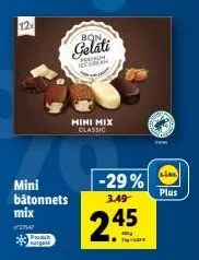 mini mix classic : bon produk + gelati mo à -29%, 3.49 € pour 12x 275-47 mini-bâtonnets!