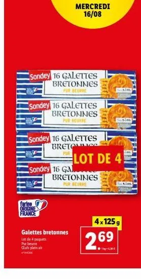 goûtez aux délices de bretagne: 16 galettes bretonnes pures beurre - farine origine france, lot de 4 paq. - promo 16/08!