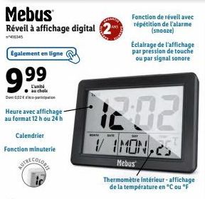 Mebus Réveil à Affichage Digital 2 47345: Promo En Ligne! Heure/Calendrier/Minuterie/Répétition