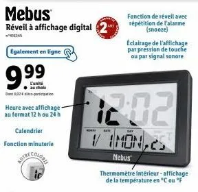 mebus réveil à affichage digital 2 47345: promo en ligne! heure/calendrier/minuterie/répétition