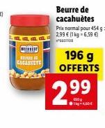 Offre à Ne Pas Manquer : CACARTETE Beurre de cacahuètes - 196 g Gratuits Pour 2.9⁹9⁹€!