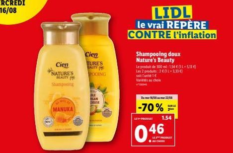 RON Cien Manuka: Le shampooing doux Nature's Beauty pour seulement 1,5 € (300 ml).