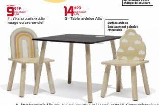 Une Chaise et une Table enfant Alix à partir de €49 - Caractéristiques : Nuage ou arc-en-ciel, surface ardoise, emplacement gobelet rétractable.