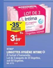 Lot de 3 Intíma Lingettes | -35% de Réduction | 60 Lingettes FM avec Extrait d'Hamamélis.
