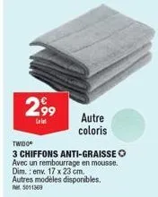 rembourrage en mousse twido: offre spéciale 3 chiffons anti-graisse - dim. 17x23 cm - 4991369