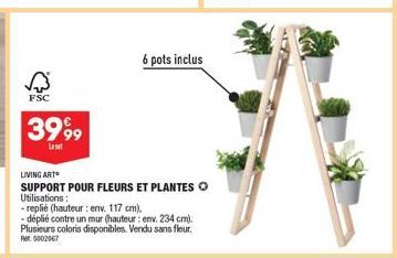 Living Art FSC 3999: 6 pots inclus, Support pour fleurs et plantes - replié/déplié, plusieurs coloris