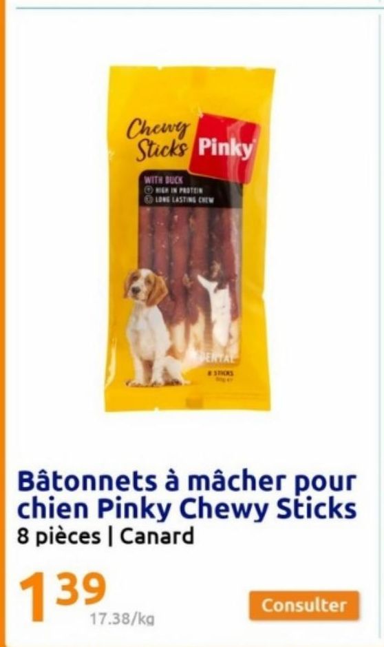 Batonnets à macher pour chien Pinky Chewy Sticks