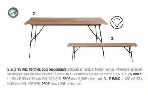 table l180xp90 - plateau en acacia & piétement finition noire - conforme aux normes en 581-1&3.2