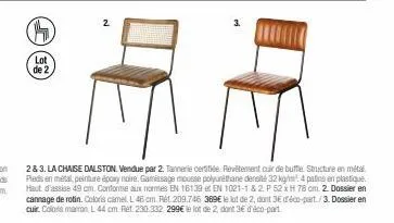 lot de 2 chaises dalston en cuir de buffle avec structure en métal & peinture époxy noire