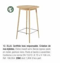ella - table coffee style : chêne massif verni, bares en métal, peinture noire - certifiée bois responsable - norme en 15372 - 70x106cm.