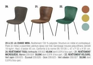PROMOTION : Chaise MIRA, 100% Polyester, Métal & Contreplaqué, Pieds à Assembler - 18 kg/m² Mousse Polyuréthane!