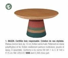plateau teckép 12 cm multicolore à bagda: la création de nos stylistes certifiée bois responsable!