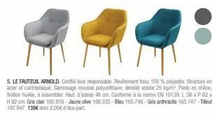 fauteuil arnold : contreplaqué, chêne et polyester | certifié responsable | mousse 25kg/m³ | promo!