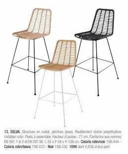 selva: fauteuil en métal et revêtement resine polyéthylene, hauteur d'assise 77cm, en581 1&2, iso 92l52xp58xh1.