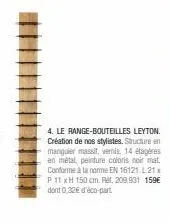 range-bouteilles leyton en manguier massif - 14 étagères en métal, peinture noir mat - norme en 16121 - 21x11x150cm - rét.