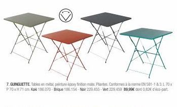 Guinguette - Table pliante EN 581-1&3, L 70 x P70xH71 cm, Kaki/Brique/Noir/Vert, à 89,99€!