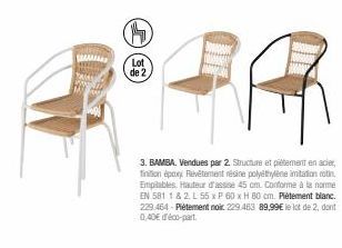 Lot de 2 BAMBA : Assise Confortable & Structure en Acier, Empilables, Revêtement Résine Polyéthylène, Norme EN 581! Promo 2 x 45 cm!