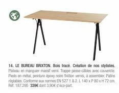 Bureau BRIXTON : Plateau en manguier Verni, Pieds en métal Noir, Trappe passe-câbles | Bois tracé, Création Stylisée | Assemblage facile & Vernis Brillant