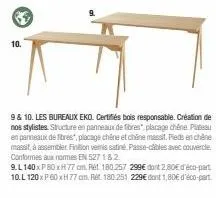 los bureaux eko: certification bois responsable. création de nos stylistes. plateau chêne et chêne massif
