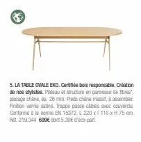 table ovale eko responsable : plateau et structure en chêne, pleds à assembler, vemis sati.
