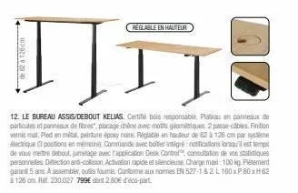 bureau kelias : plateau chêne + molts géométriques, de 2 à 126 cm, certifié bois responsable. passe-cables inclus.