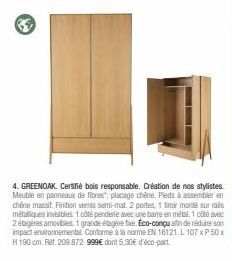 Meuble GREENOAK - Certifié bois responsable : Passez à l'éco-connexion avec 2 portes, 1 tiroir et Pieds à assembler en chêne massif !