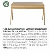 bureau greenoak : structure et froirs en chêne, 2 tiroirs, certifié bois responsable.