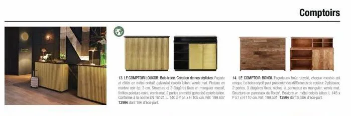 découvrez le comptoir louxor : bois tracé, métal ondulé coloris laiton, structure et 3 étagères en ma. un design unique, créé par nos stylistes !