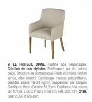 Le Fauetuil Diane : Luxe & Élégance - Bois Responsable, Revêtement Pur Beige, Structure Contreplaqué, Pieds en Chêne Foncé. Venez Voir!