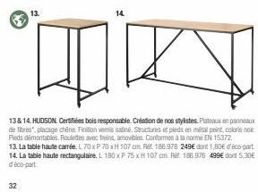 HUDSON: Bois Responsable, Plateaux en Chêne & Métal Peint, Veris Satiné - Styles Certifiés de nos Créateurs