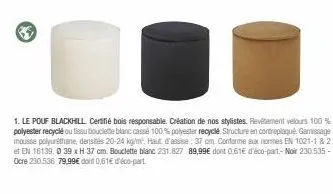 le pouf blackhill : certifié bois responsable, velours & tissu 100% polyester recyclé.
