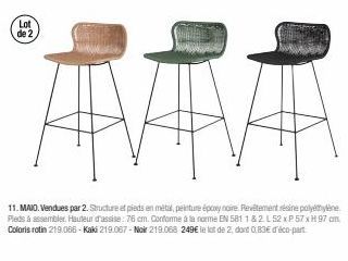 Lot de 2 Chaises AVIV 11 MAIO en Métal et Résine Polymène | Hauteur d'Assise 76cm | EN 581 1 & 2 | Promo 2 Pièces