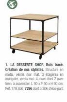 Desserte SHOP Bois tracé en Métal, 3 Étagères en Manguier - PROMO 179€ - L90xP90xH90cm.