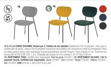 Lot de 2 Chaises Oscarine Pied-de-Poule à 18€ chacune ! Revêtement 100% Polyester Recyclé.