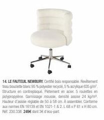 Le Fauteuil Newbury - BoisResponsable, Tissu 95% Recyclé, Structure Contreplaqué, Pètement Acier, 5 Roulettes Polyp.