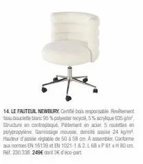 le fauteuil newbury - boisresponsable, tissu 95% recyclé, structure contreplaqué, pètement acier, 5 roulettes polyp.