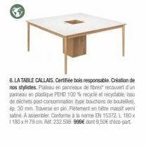 Table Callais : Plateau en Fibres Recyclées, Promo ! certifiée Bois Responsable, Caractéristiques Uniques