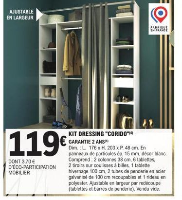 Kit Dressing Corido™(4) Adj. en L. et en H. - Fabriqué en France - Garantie 2 Ansis - 3,70 € d'Éco-Participation