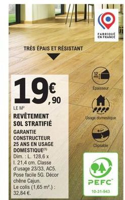 STRATIFIÉ CHÊNE GARANTIE 25 ANS - 19€/m2 -  Résistant et Facile à Poser - 1.9% de Réduction!