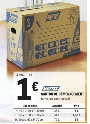 Mottez des Dimensions variées à partir de 1€ avec Focowa - carton de déménagement sans adhésif Capacité : 36.
