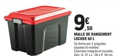 Malle de Rangement Locker 60L - Fermeture Bi-matière, Charnière Intégrée - 37x58x39 cm